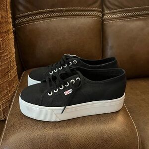 Superga Black Canvas Platform Sneakers size 39